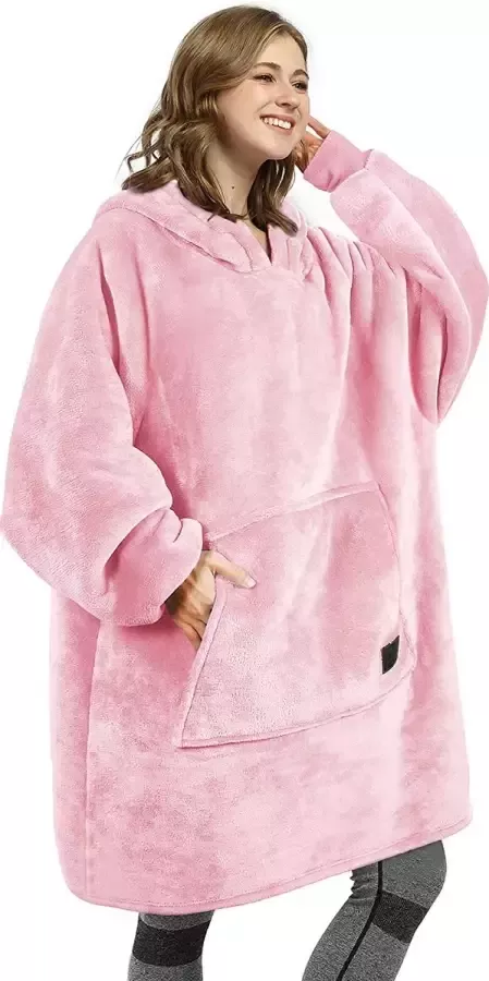 VOXO Hoodie Deken Zachte Fleece Deken met Mouwen Sherpa Plaid Oodie voor op de Bank 1450 Gram Licht Roze