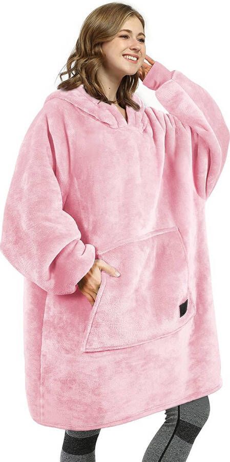 VOXO Hoodie Deken Zachte Fleece Deken met Mouwen Sherpa Plaid voor op de Bank 1450 Gram Licht Roze