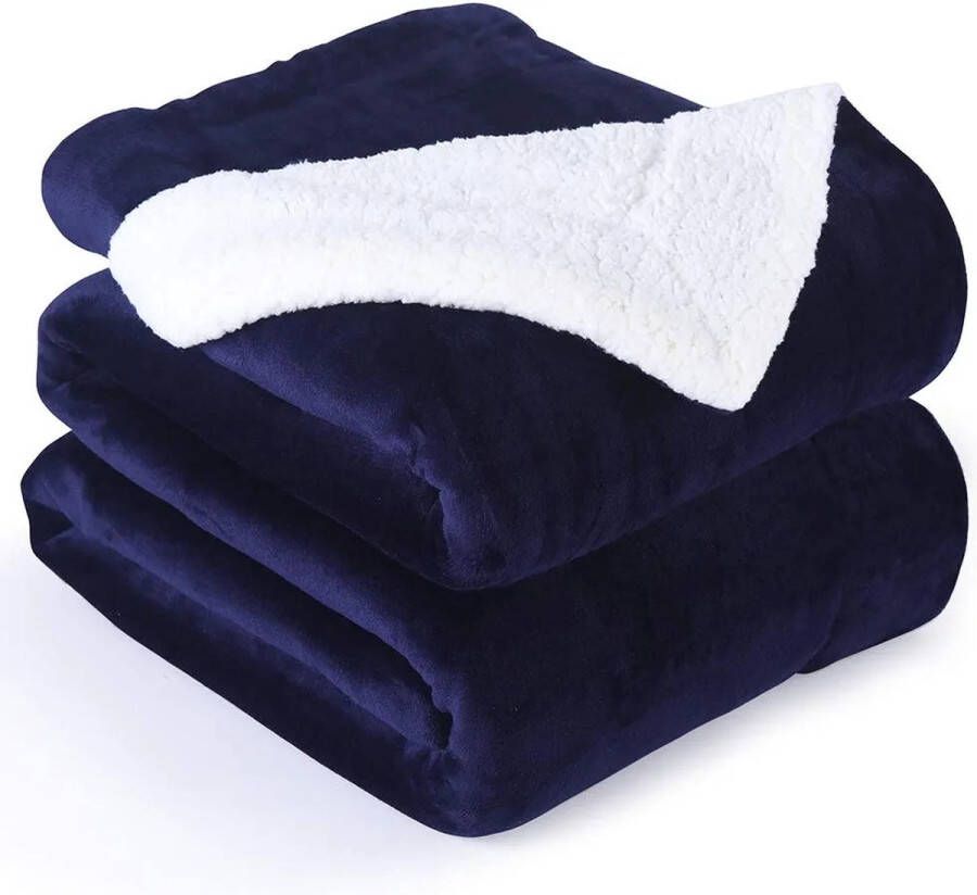 VOXO Luxe Sherpa Fleece Deken Super Zacht Warm en Donzig Plaid voor op de Bank Bed of Woonkamer Decoratie 200 x 240 cm Marine Blauw