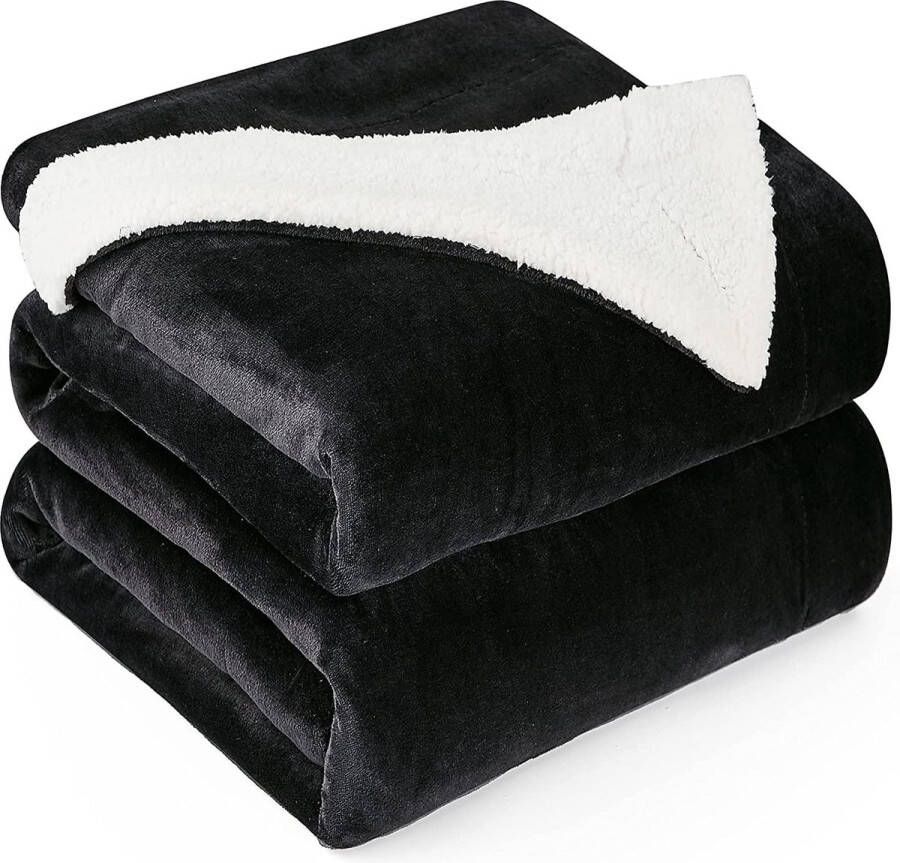 VOXO Luxe Sherpa Fleece Deken Super Zacht Warm en Donzig Plaid voor op de Bank Bed of Woonkamer Decoratie 150 x 200 cm Zwart