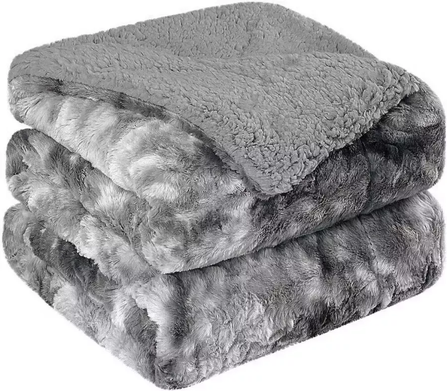 VOXO Luxe Sherpa Fleece Deken Super Zacht Warm en Donzig Plaid voor op de Bank Bed of Woonkamer Decoratie 200 x 240 cm Zwart