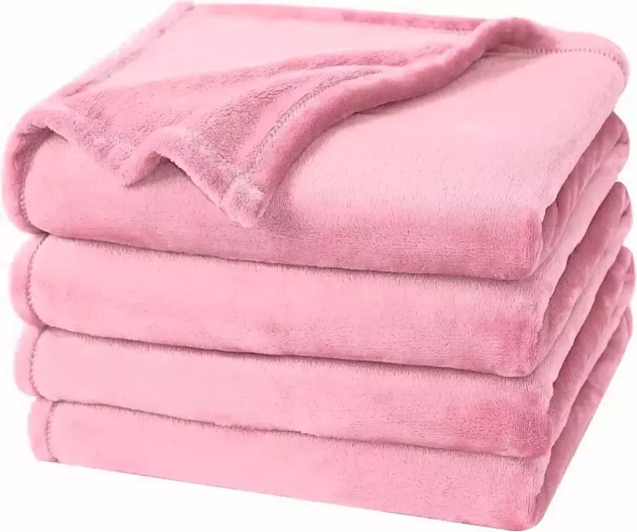 VOXO Super Zachte Fleece Deken Plaid voor op de Bank Bed of Woonkamer Decoratie 170 x 200 cm Licht Roze