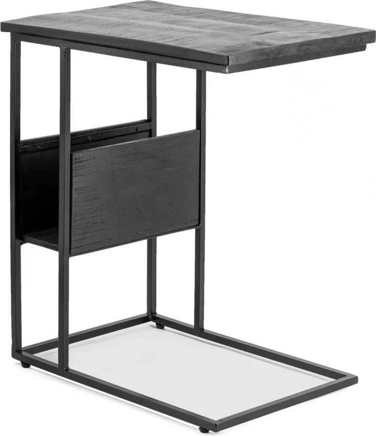 Vtw Living Bijzettafel Mangohout Magazijnhouder Industrieel Coffee Table Metaal Hout Zwart 55 cm hoog