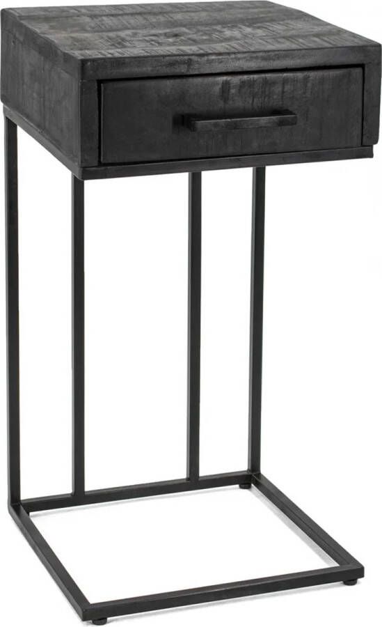 Bijzettafel Met Lade Mangohout Magazijnhouder Industrieel Coffee Table Metaal Hout Zwart 58 cm hoog