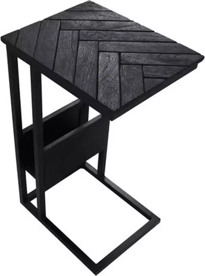 Vtw Living Bijzettafel van Mangohout Visgraat Zwart 65 cm hoog