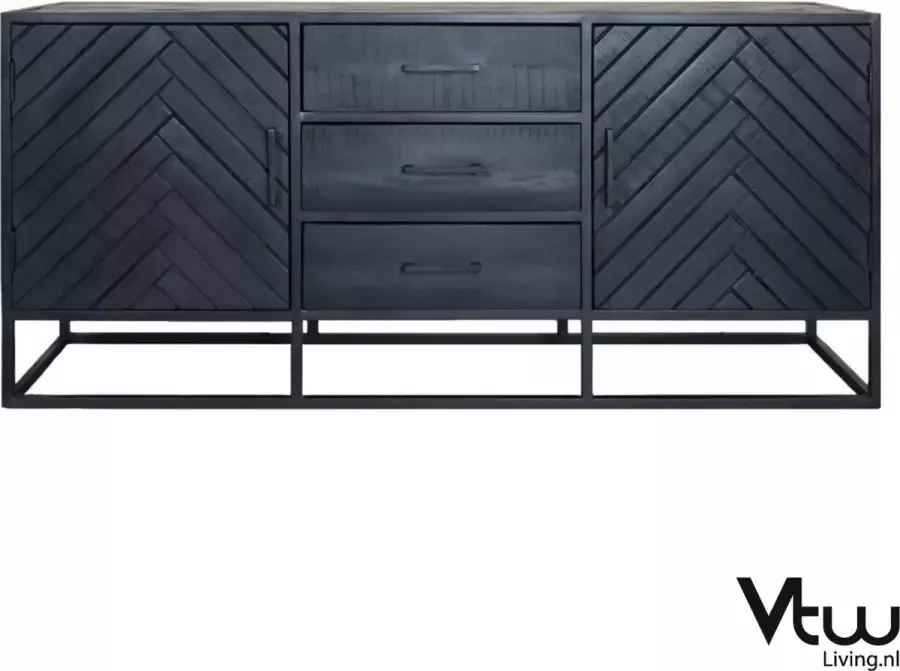 Vtw Living Dressoir Kast van Mangohout Visgraat zwart 210 cm