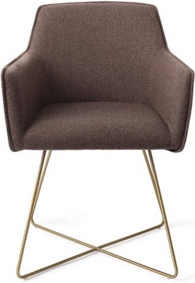 Vtw Living Eetkamerstoel Stoel Kuipstoel Kuipstoelen Eetkamerstoelen Stoel Eetkamer Donkerbruin Goud 59 cm breed