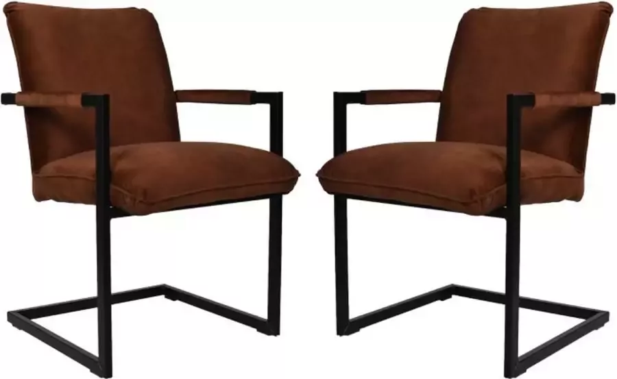 Vtw Living Eetkamerstoelen Set van 2 Eetkamerstoelen met armleuning Eetkamerstoel Velvet Bruin