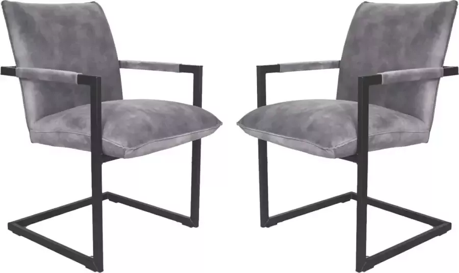Vtw Living Eetkamerstoelen Set van 2 Eetkamerstoelen met armleuning Eetkamerstoel Velvet Grijs