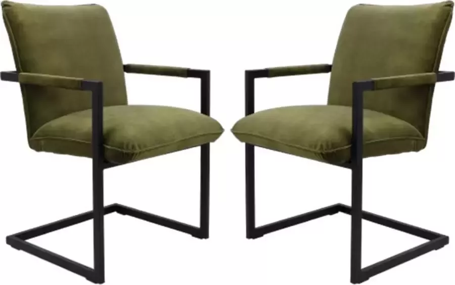 Vtw Living Eetkamerstoelen Set van 2 Eetkamerstoelen met armleuning Eetkamerstoel Velvet Groen