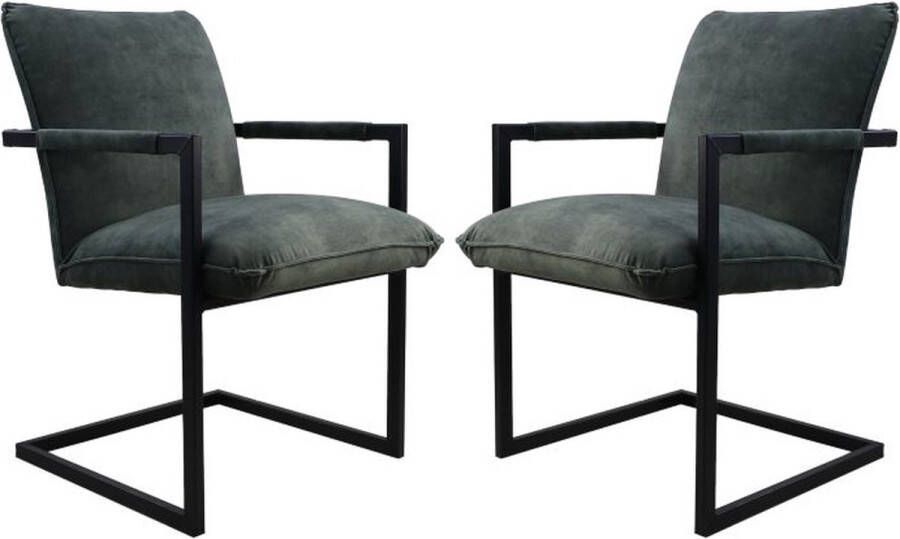 Vtw Living Eetkamerstoelen Set van 2 Eetkamerstoelen met armleuning Eetkamerstoel Velvet Hunter