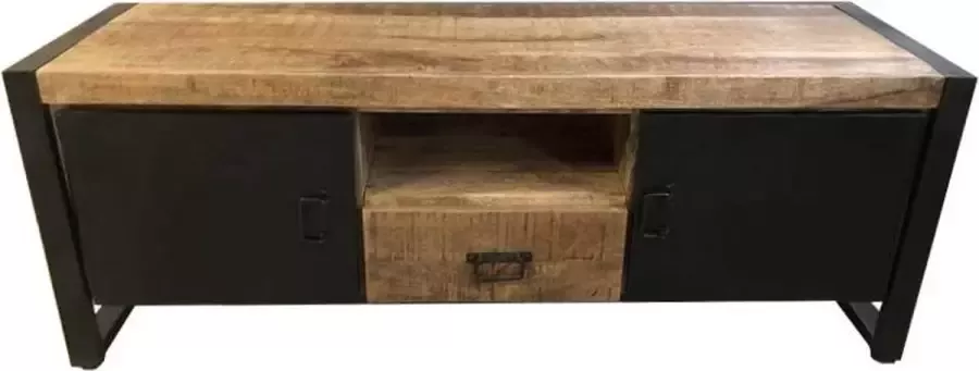 Vtw Living Industrieel TV-Meubel van Mangohout met Deurtjes Kast TV Meubel Metaal 150 x 56 cm