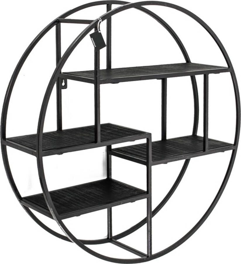 Vtw Living Wandrek Metaal Zwart Wandplank Mangohout Wandkast Wandrek Industrieel Mangohout Rond 90 cm