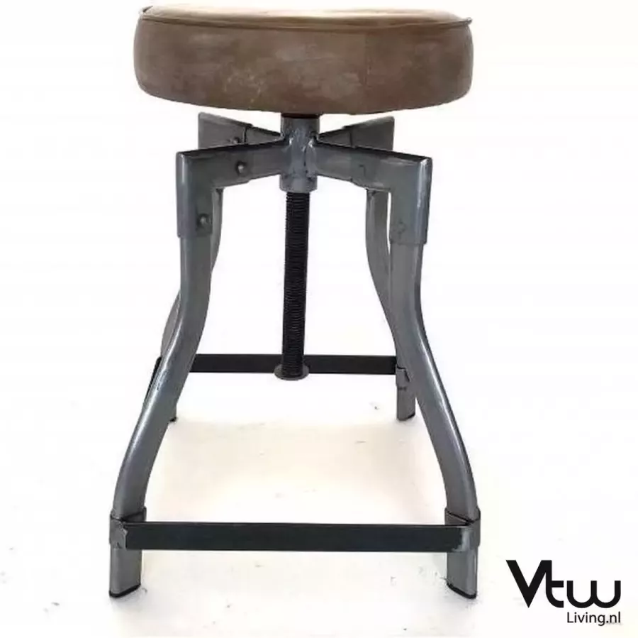 Vtw Living Kruk Industrieel Industriële Kruk Echt Leer Barkruk Barstoel Stoel Kruk Bruin 50-70 cm hoog - Foto 1