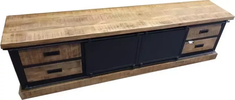 Vtw Living Industriële Televisie Kast van Mangohout TV Meubel TV Kast Sideboard Mangohout Industriële TV Kast Industriële Kast Dressoir van Mangohout Industrieel Dressoir Televisie Kast Robuuste Kast 200 cm breed