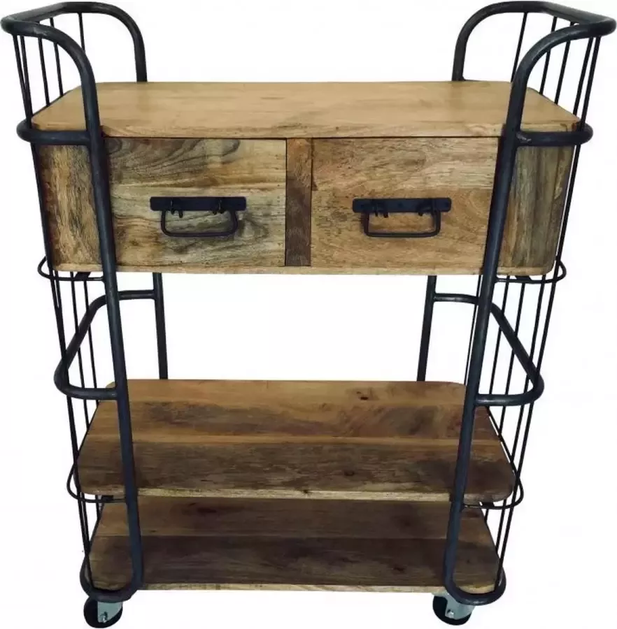 Vtw Living Keukentrolley van Mangohout en Metaal Met Lades Keuken Organizer Trolley Industrieel Serveertafel 110 cm hoog - Foto 2