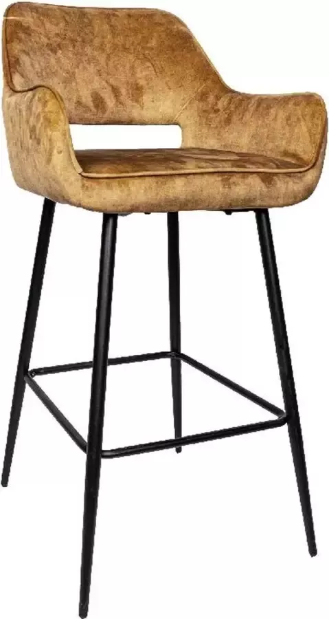 Vtw Living Luxe industriële Barstoel Velvet Barkruk Barstoel Stoel Kruk Fluweel Geel 105 cm hoog