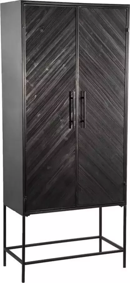 Vtw Living Luxe Industriële Cabinet Kast van Hout en Metaal Industrieel Kast Metaal Design kast Houten Kast Cabinet Opbergkast Sfeer Antraciet Zwart 186 cm hoog