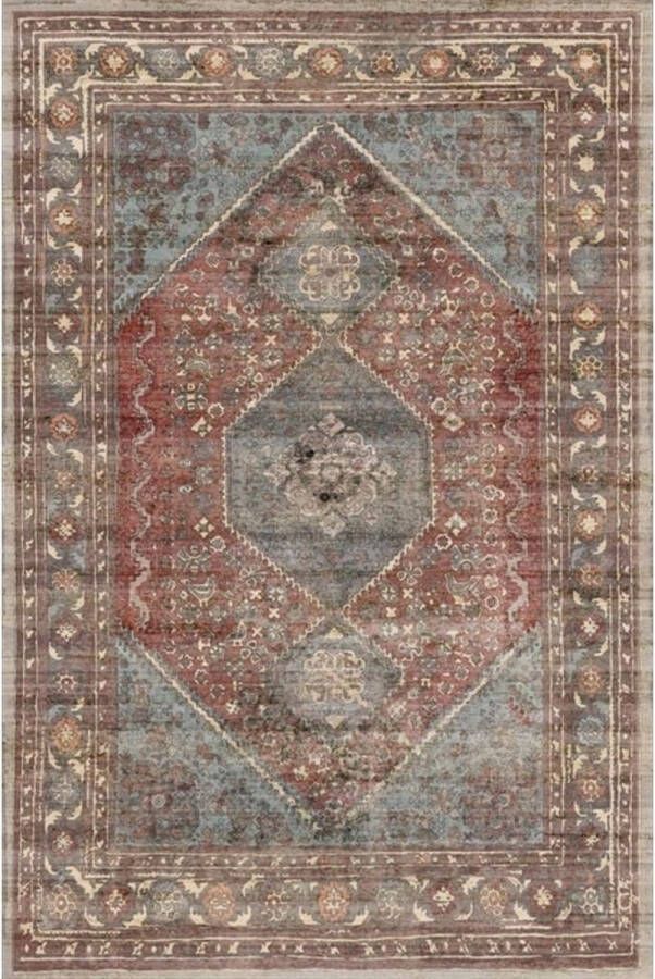 Vtw Living Vloerkleed Industrieel vloerkleed Retro vloerkleed Vintage vloerkleed Vintage Tapijt Kleed Rood bruin 290 cm