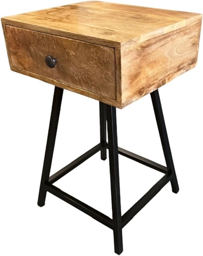 Vtw Living Industrieel Nachtkastje van Tropisch Hout Houten Nachtkastje Nachtkast Nachtkastje Industrieel Tropisch hout Industrieel Landelijk Slaapkamer Sfeer 60 cm hoog - Foto 2