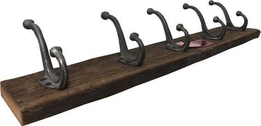 Vtw Living Industriële Kapstok van Oud Hout Landelijk Metaal 60 cm