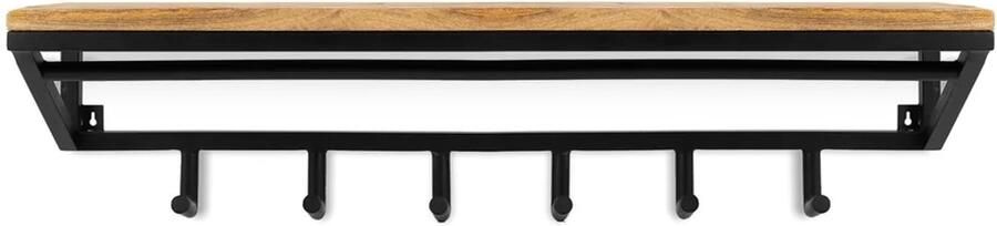 Vtw Living Kapstok 120 cm Zwart Bruin Wandkapstok Mangohout 6 haken Industrieel 120 x 30 x 20 cm