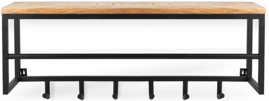Vtw Living Kapstok 120 cm Zwart Bruin Wandkapstok Mangohout 6 haken Industrieel 120 x 30 x 40 cm