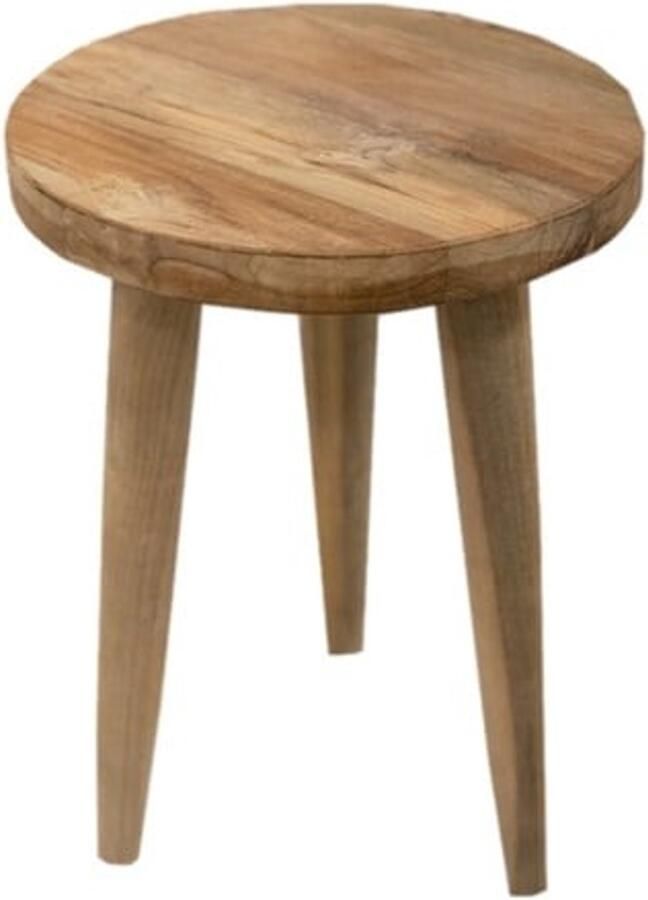 Vtw Living Krukje van Hout 3 poten Kruk van Teakhout Teak Japandi & Scandinavisch 32 x 32 x 48 cm