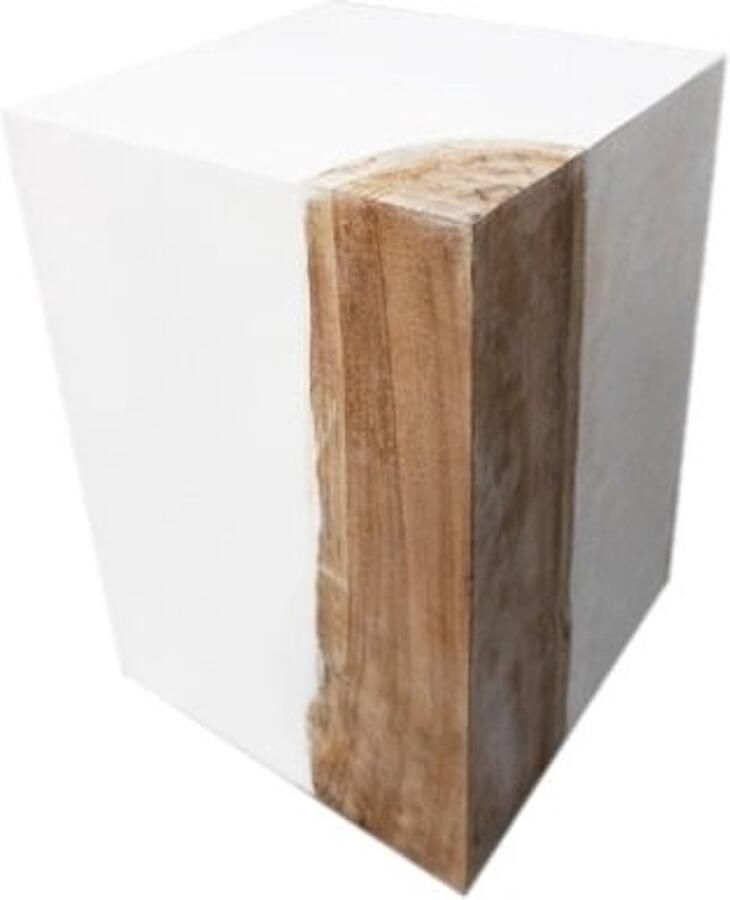 Vtw Living Kubus Bijzettafel van Teakhout Teak Bruin Wit 48 x 35 x 35 cm