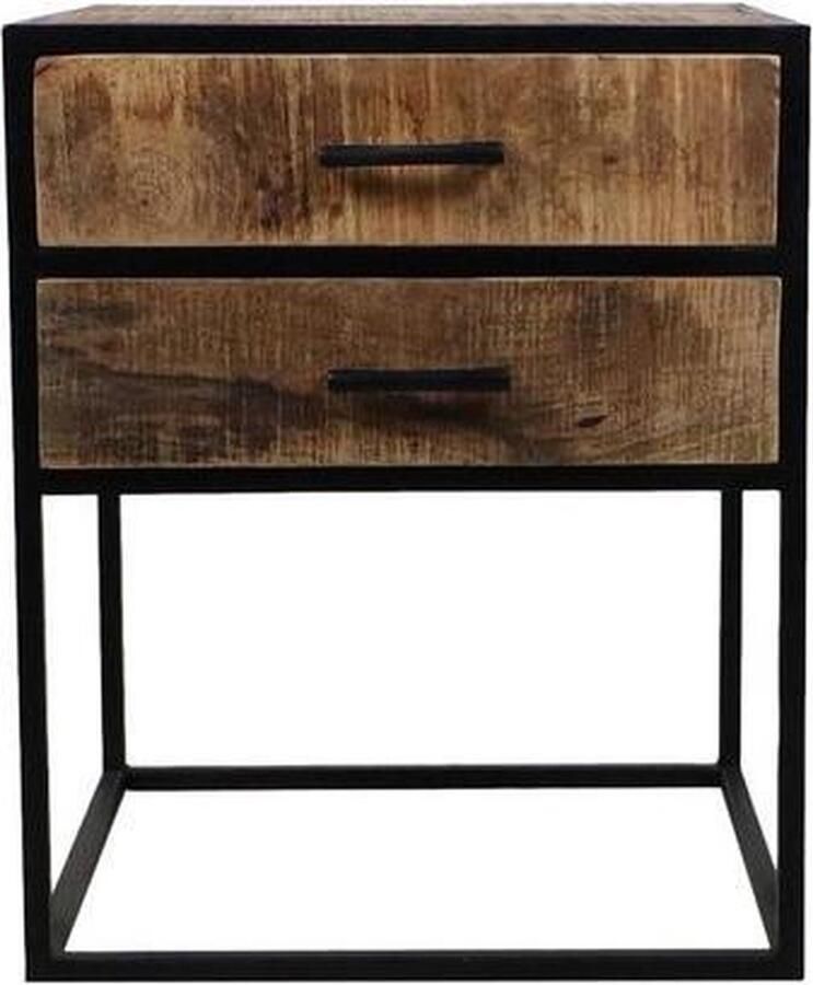 Vtw Living Nachtkastje van Mangohout Nachtkast Industrieel Nachtkastjes Bruin Zwart 45 x 40 x 55 cm
