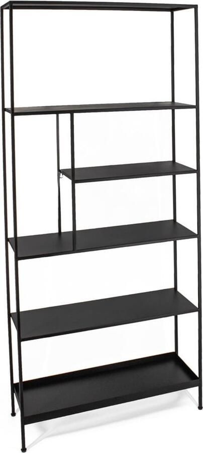 Vtw Living Open Wandkast Zwart Metaal 5 Legplanken Draagcapaciteit 55 kg Functioneel & Stijlvol Asymmetrisch Design 80 x 26 x 180 cm