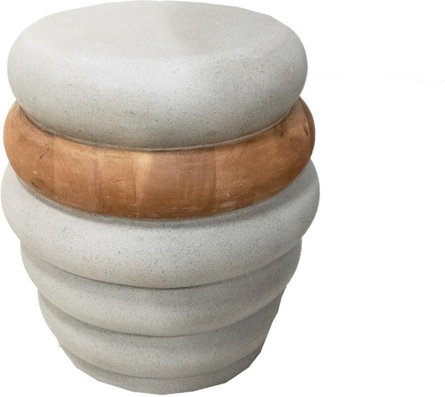 Vtw Living Ronde Bijzettafel Cement & Teak Solide en Duurzaam Bruin Grijs Ø 40 cm x 50 cm