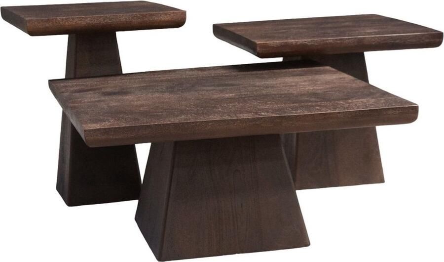 Vtw Living Salontafel Set van 3 Salontafel Vierkant Salontafels Hout Bruin 70 x 70 x 35 cm