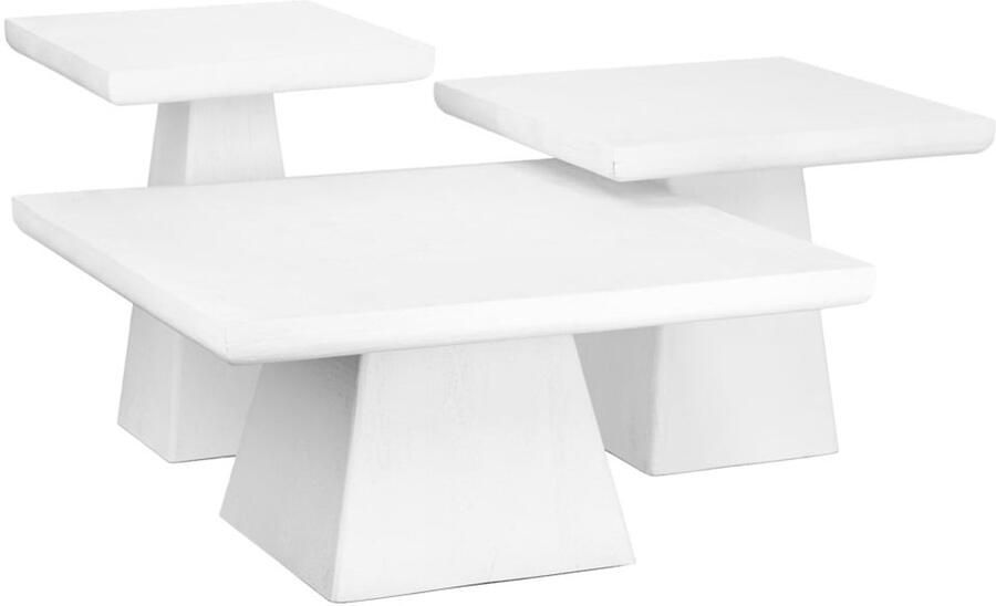 Vtw Living Salontafel Set van 3 Salontafel Vierkant Salontafels Hout Beige 70 x 70 x 35 cm