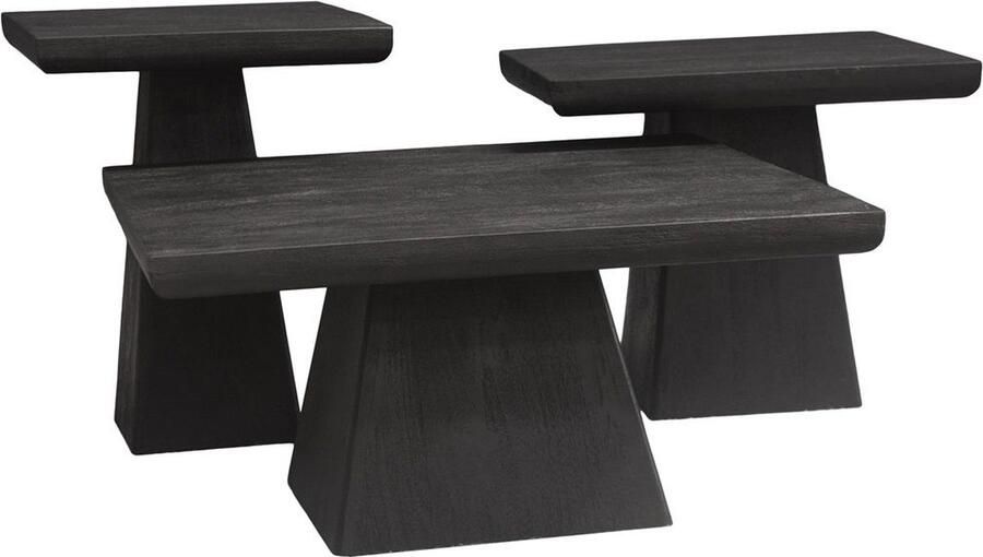 Vtw Living Salontafel Set van 3 Salontafel Vierkant Salontafels Hout Zwart 70 x 70 x 35 cm