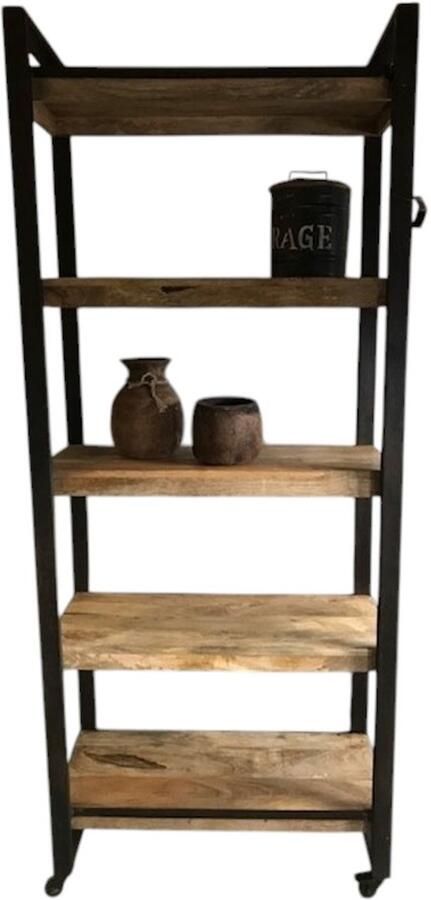 Vtw Living Boekenkast Mangohout Industriële Kast Stelling Kast Industrieel Kasten Landelijk Sfeer 205 cm hoog