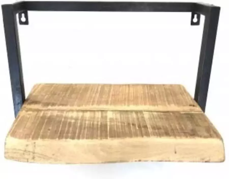Vtw Living Wandrek van Mangohout Industrieel Wandrek Hout en Metaal Wandrekken Wanddecoratie 24 x 40 x 30 cm hoog