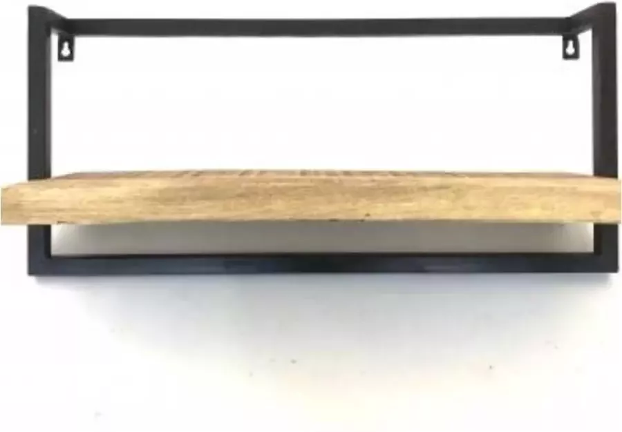 Vtw Living Wandrek van Mangohout Industrieel Wandrek Hout en Metaal Wandrekken Wanddecoratie 65 x 25 x 30 cm hoog