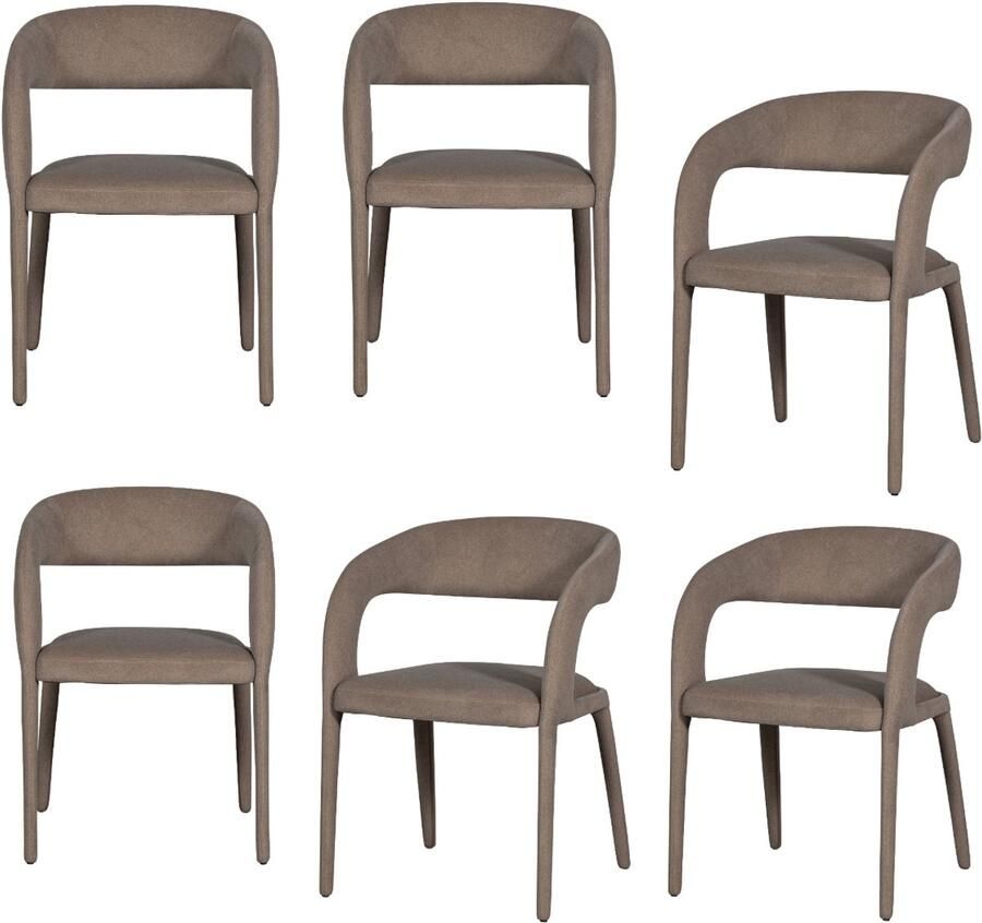 Vtwonen Arms Eetkamerstoelen Polyester Bruin Set van 6