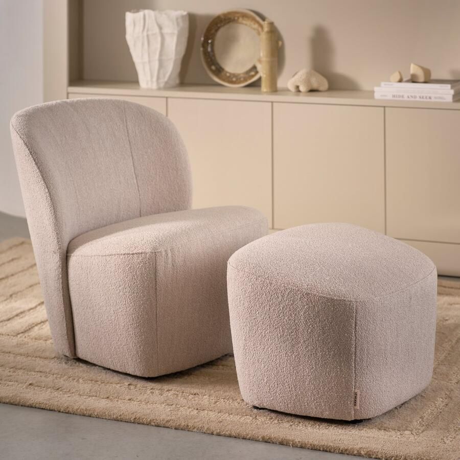 Vtwonen Lofty Hocker Bouclé Stof Naturel Beige 41x62x48 cm - Foto 4