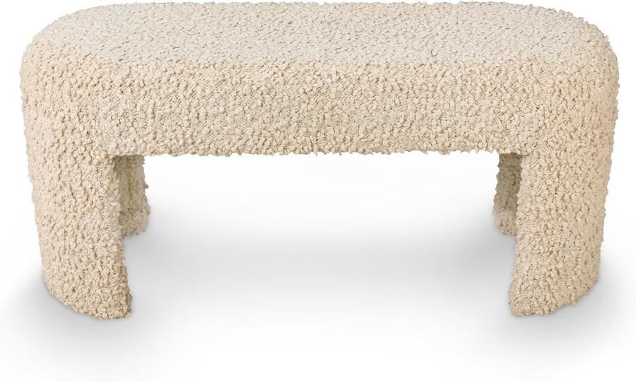 Vtwonen Halbankje Bank Woonaccessoires Wit Meubel Bouclé Stof Houten bankje 100x35x45cm