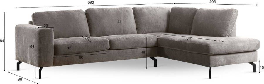 Vurna Cayden 3-zits hoekbank rechts stof grijs