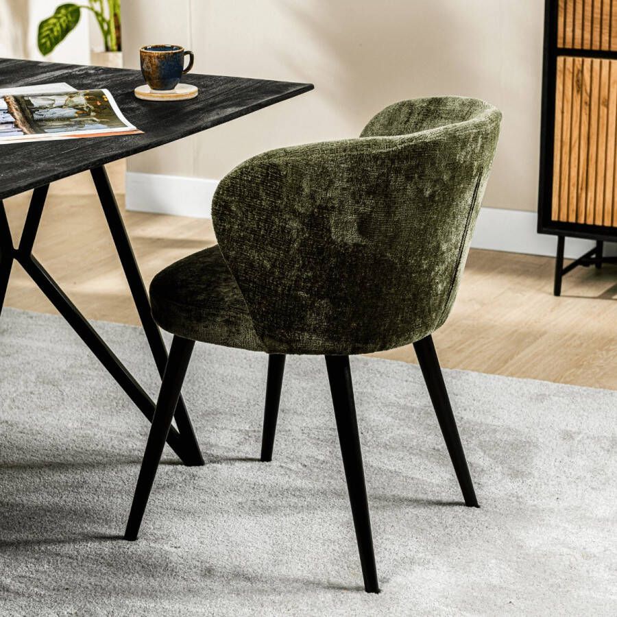 Vurna Culo eetkamerstoel roman stof groen (Set van 2)