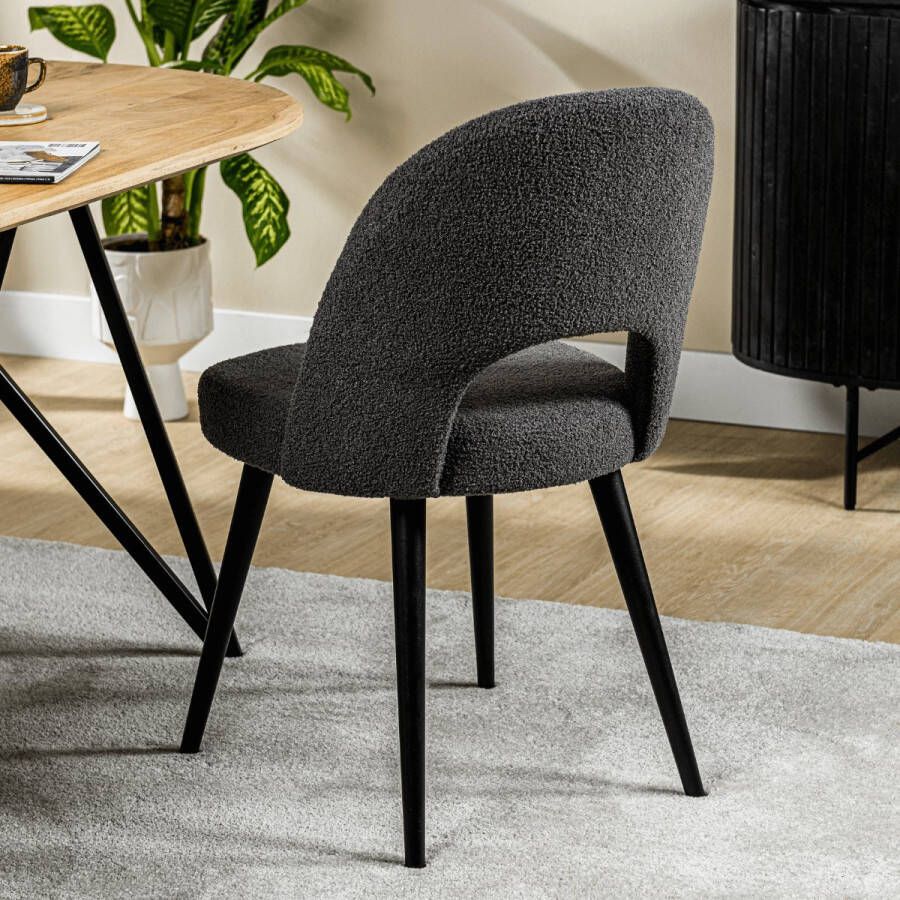 Vurna Devin eetkamerstoel teddy stof antraciet (Set van 2)