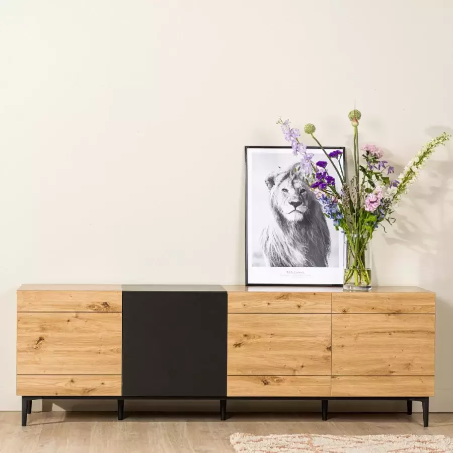 Vurna Jago dressoir MDF naturel zwart 200 cm