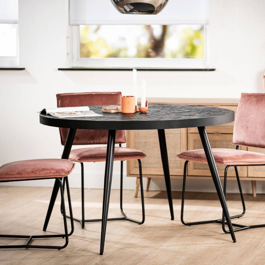Vurna Jens eettafel rond 120 cm teak visgraat zwart - Foto 2