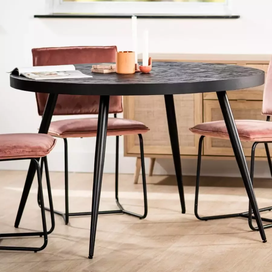 Vurna Jens eettafel rond 120 cm teak visgraat zwart