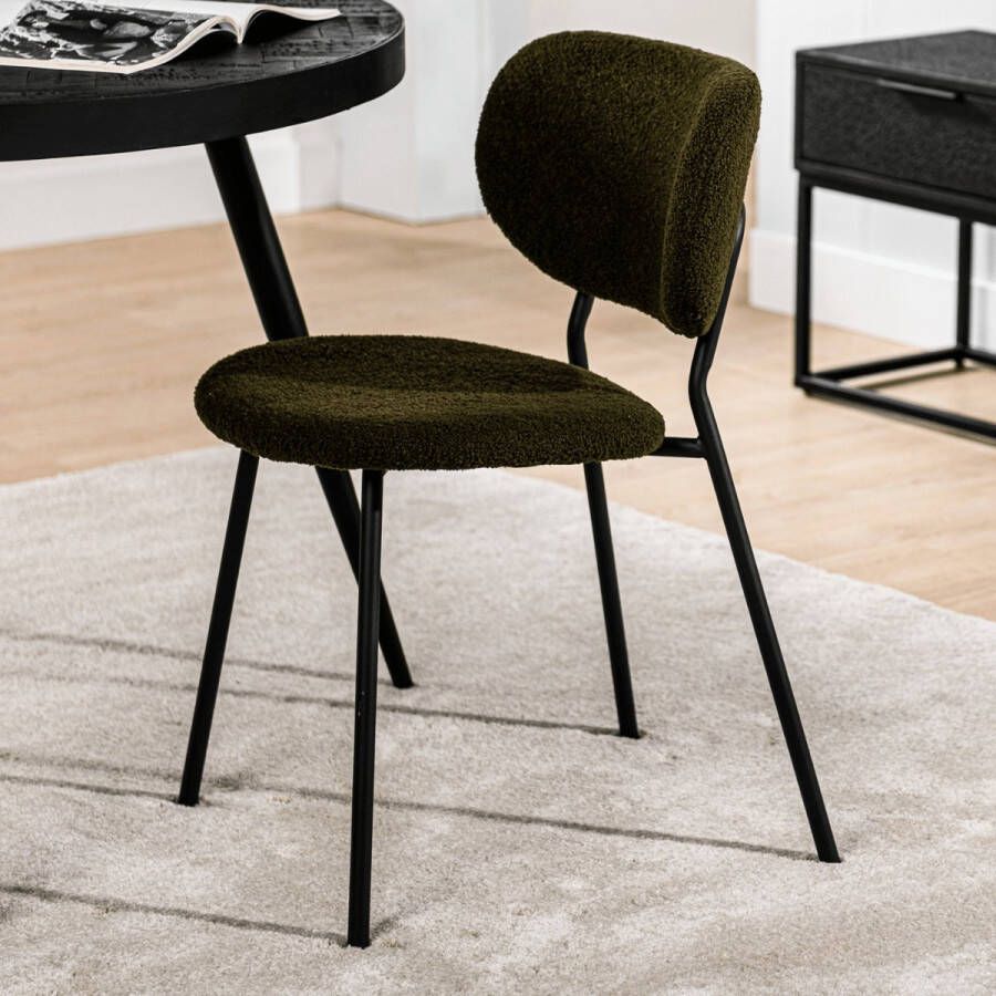 Vurna Rutger eetkamerstoel teddy stof groen (Set van 2)