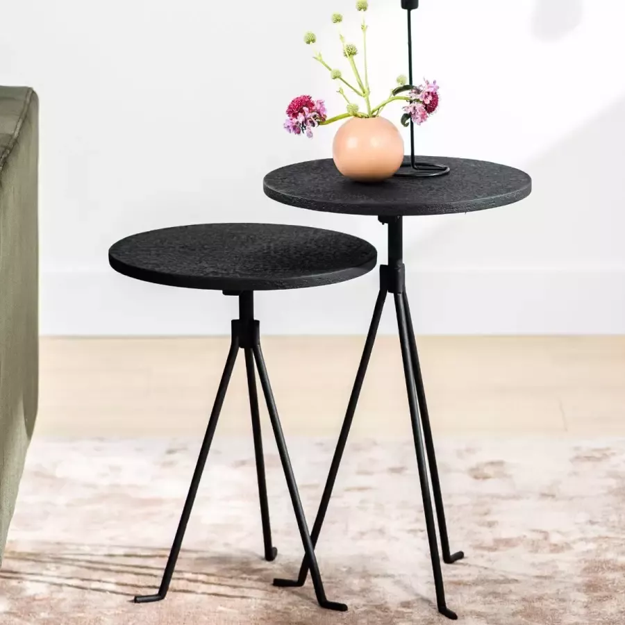 Vurna Ties bijzettafelset van 2 rond 38 cm zwart staal