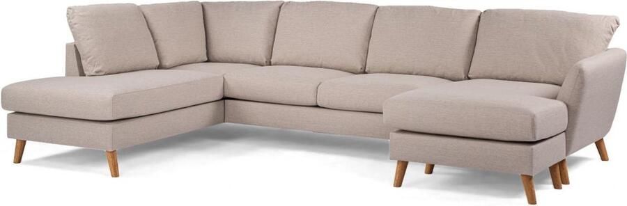 Vurna Darcy 3-zits U-bank links stof beige poot eiken